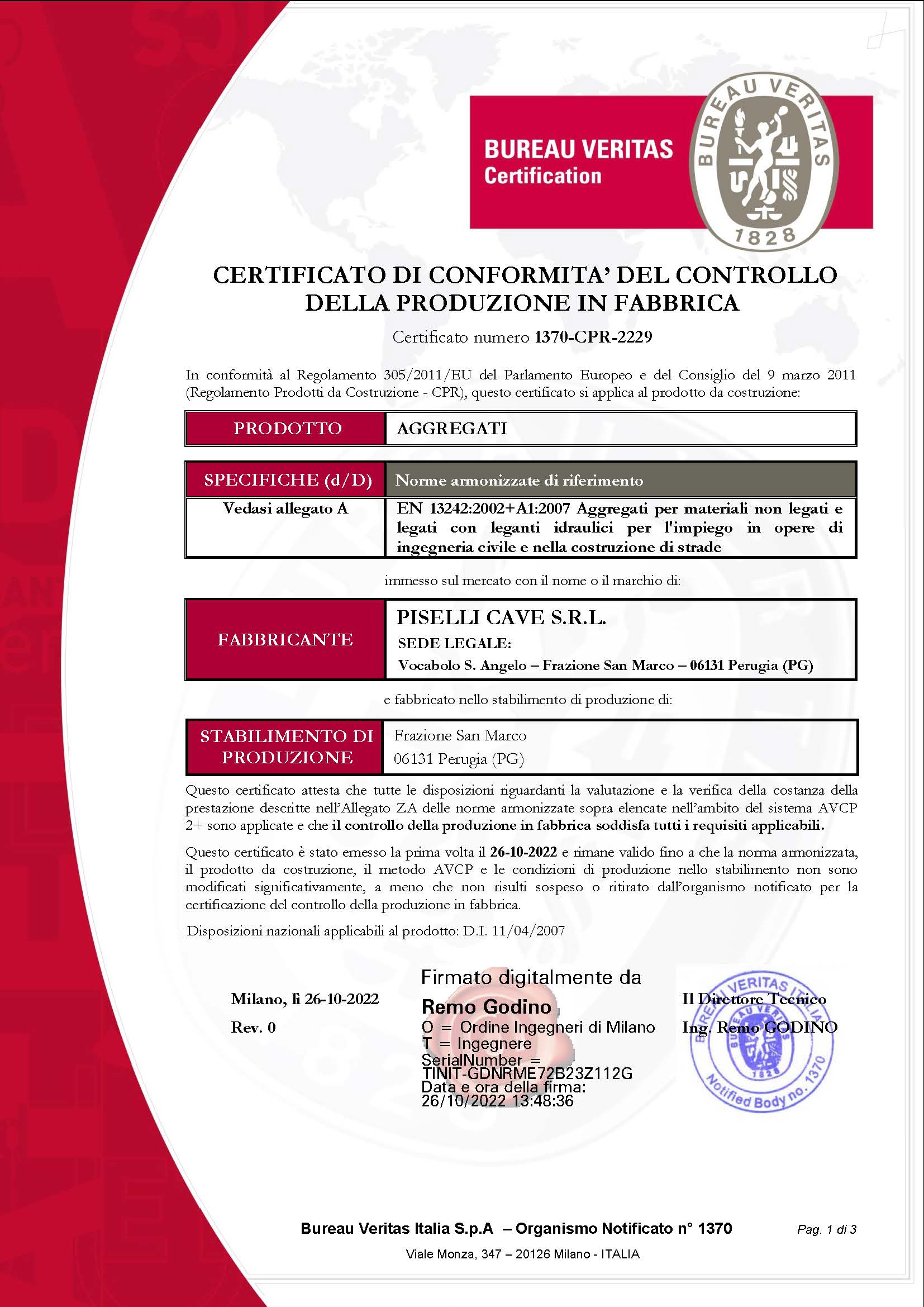 Certificato CE Cava San Marco - PISELLI CAVE